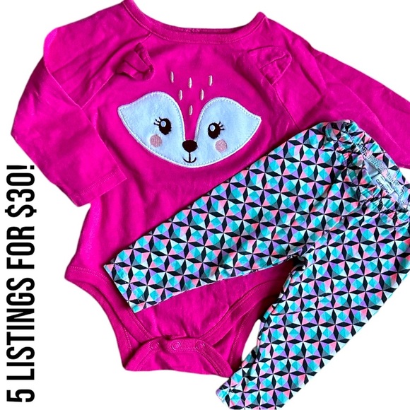 Garanimals & Carter’s Set fox long sleeve and retro bottoms baby girl 3-6 m - Picture 1 of 5